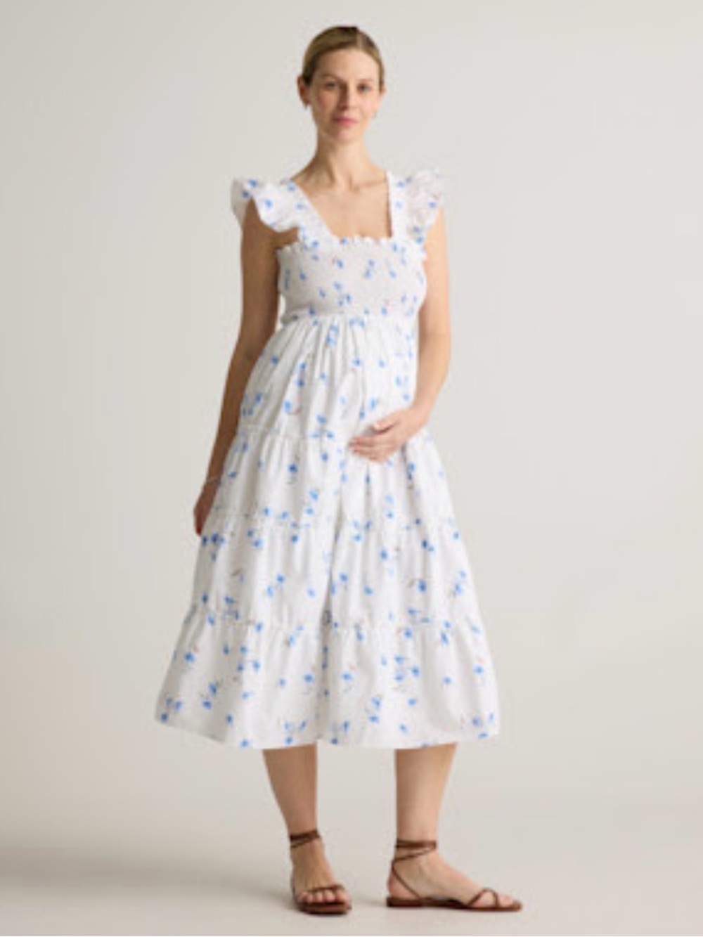 Quince 100% Cotton Poplin Maternity Smocked Dress- Size L Maternity